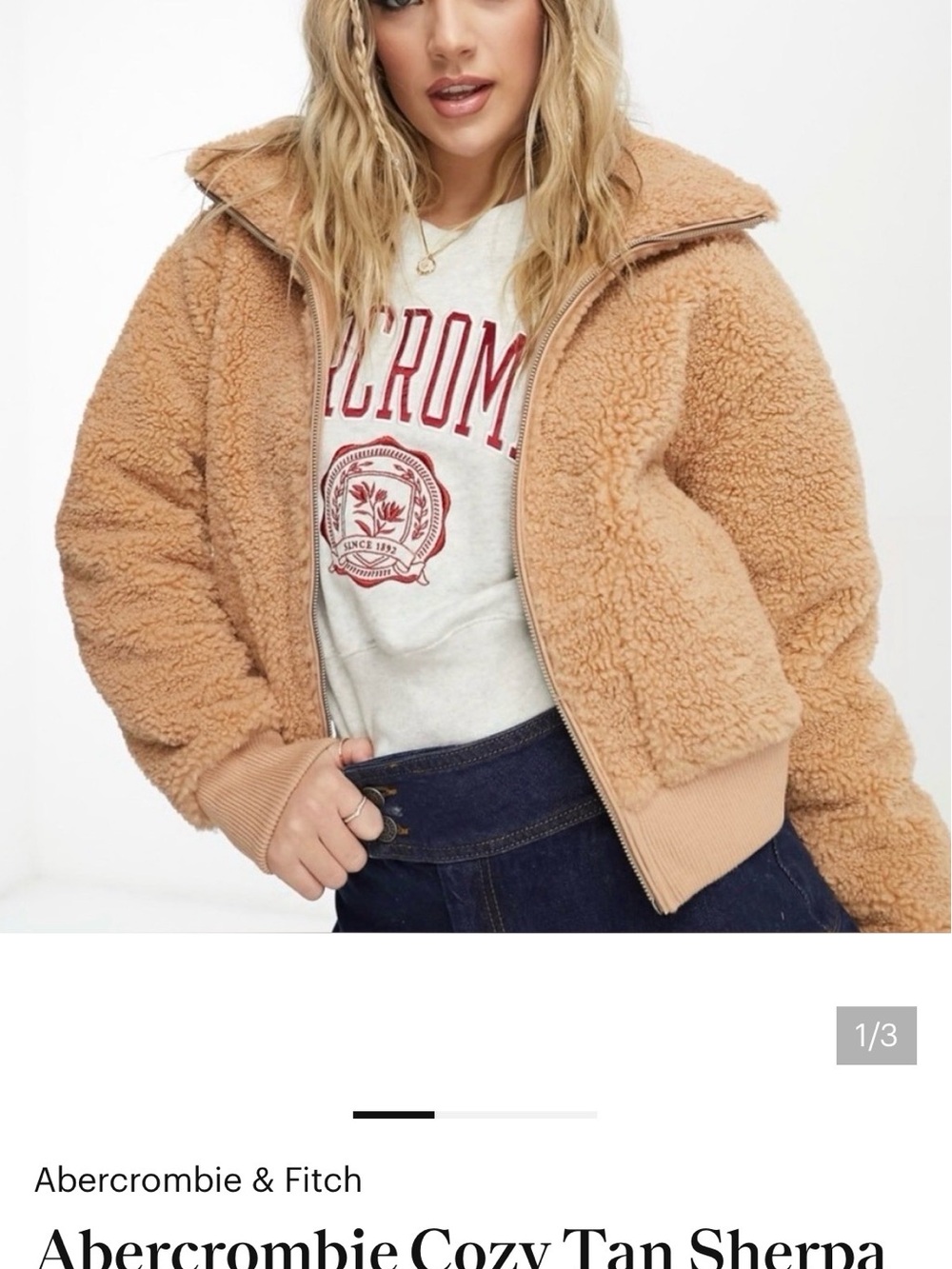 Abercrombie & Fitch Cozy Tan Sherpa Zip Jacket